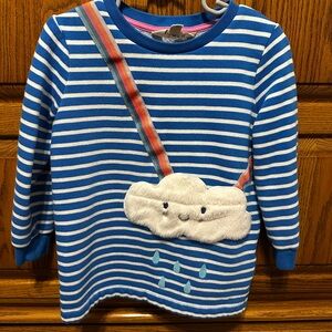 Mini Boden Striped Blue and White Shirt with Cloud Accent